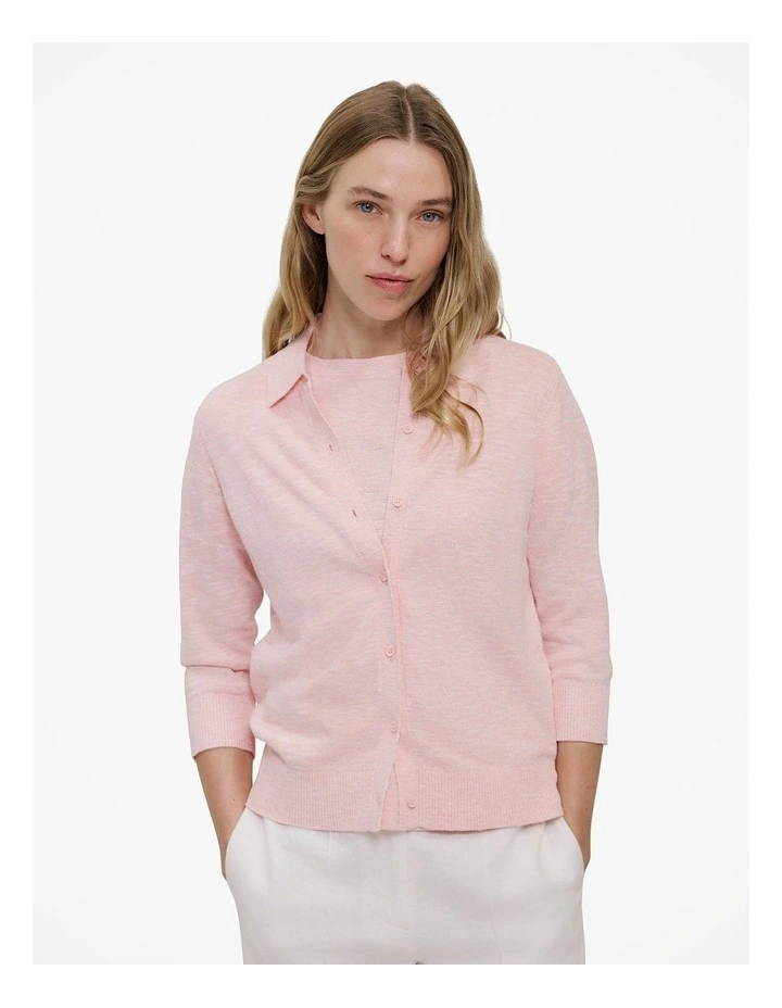 Linen Cotton Collared Cardigan in Blossom Pink image 1