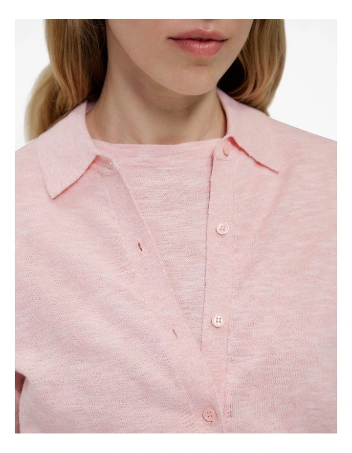 Linen Cotton Collared Cardigan in Blossom Pink image 3
