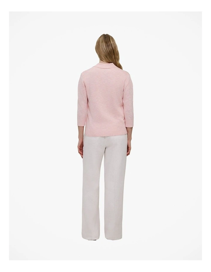 Linen Cotton Collared Cardigan in Blossom Pink image 4
