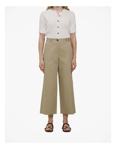 Cropped Wide Leg Chino Pant in Olive Brown