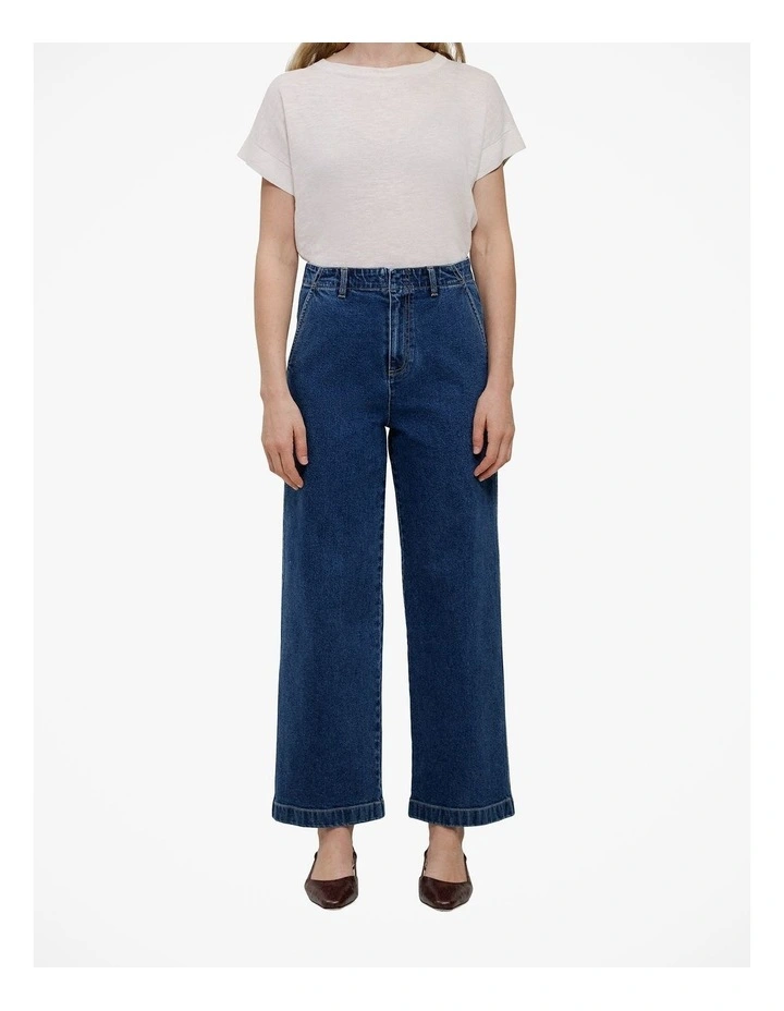 Denim High Rise Tailored Pant in Mid Blue image 1