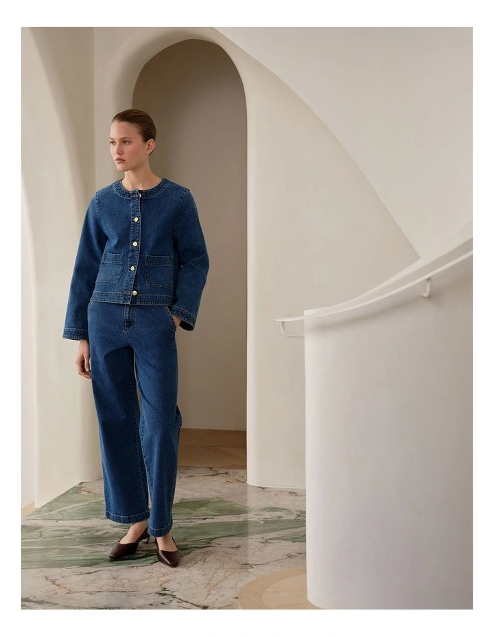 Denim High Rise Tailored Pant in Mid Blue image 2