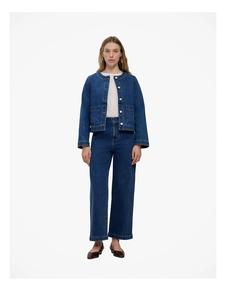 Denim High Rise Tailored Pant in Mid Blue image 3