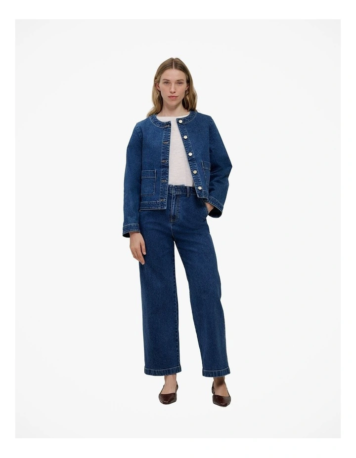 Denim High Rise Tailored Pant in Mid Blue image 5