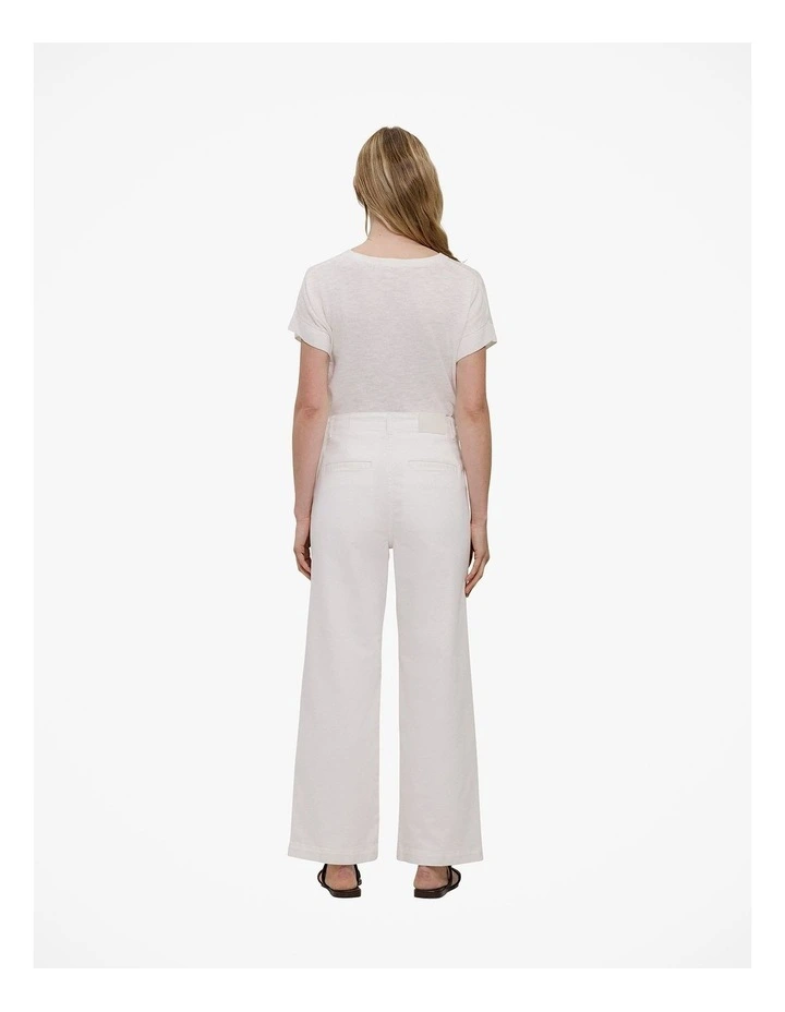 Australian Cotton Blend Denim High Rise Tailored Pant in White image 5