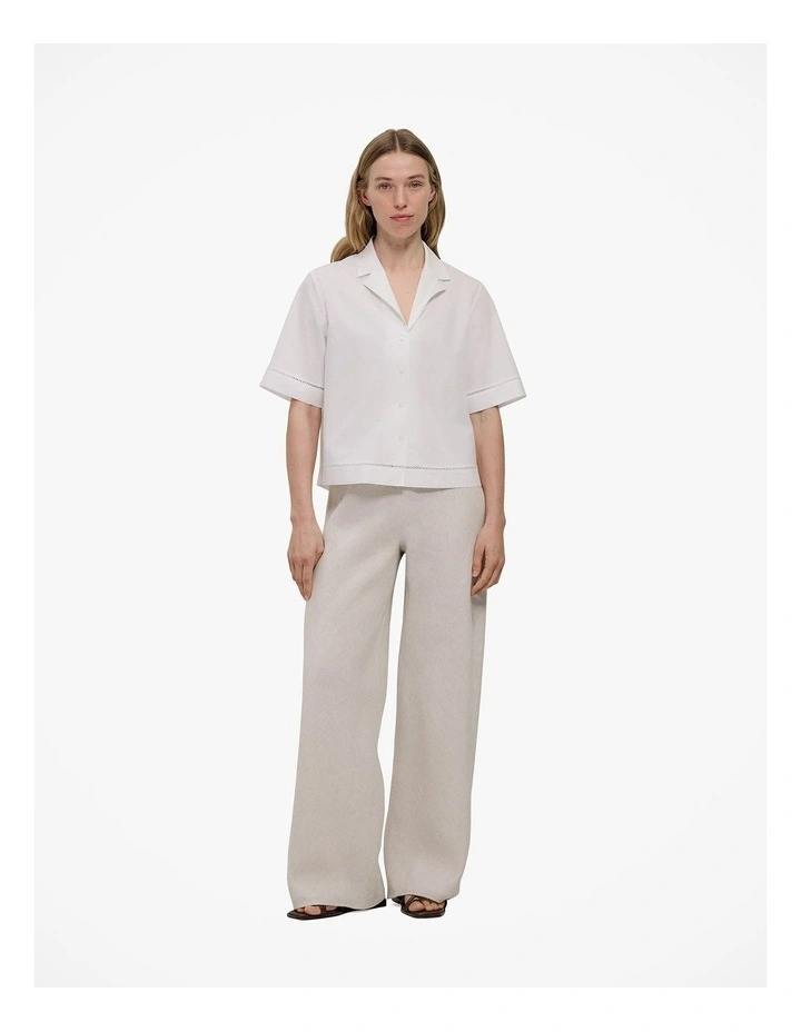 Poplin Lattice Trim Short Sleeve Shirt in White image 2