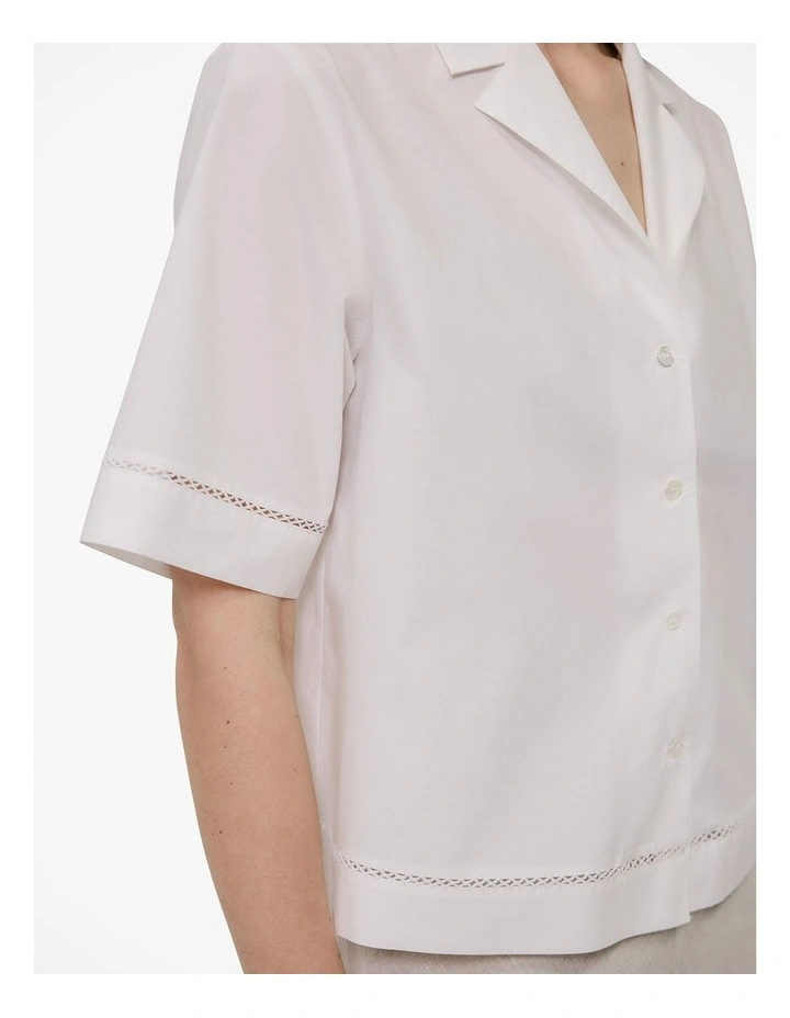 Poplin Lattice Trim Short Sleeve Shirt in White image 3