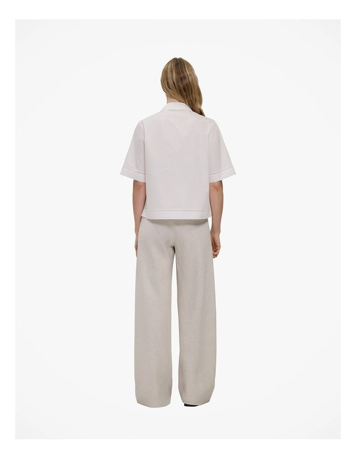 Poplin Lattice Trim Short Sleeve Shirt in White image 4