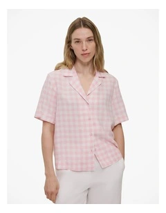 Gingham Linen Short Sleeve Shirt in Blossom Pink