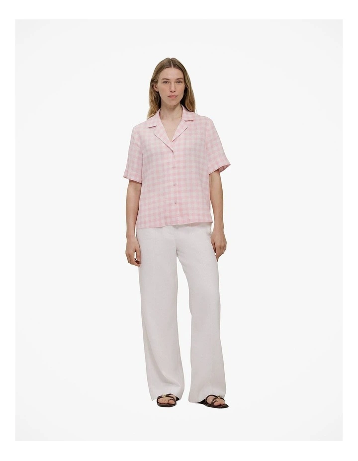 Gingham Linen Short Sleeve Shirt in Blossom Pink image 2