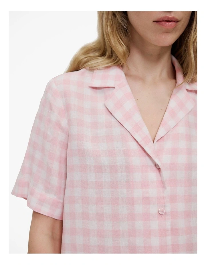Gingham Linen Short Sleeve Shirt in Blossom Pink image 3