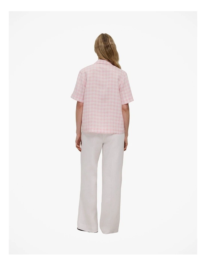 Gingham Linen Short Sleeve Shirt in Blossom Pink image 4