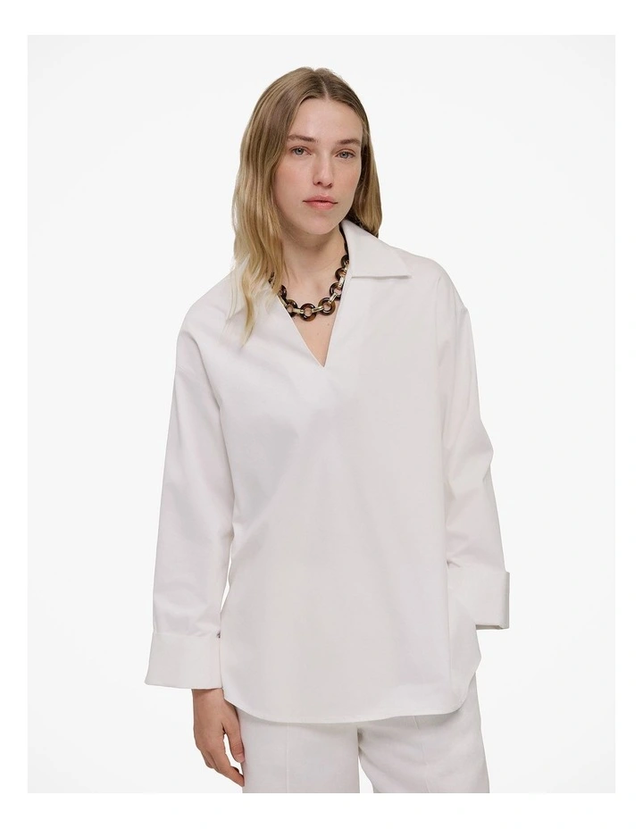 Poplin Relaxed Longline Shirt in White image 1