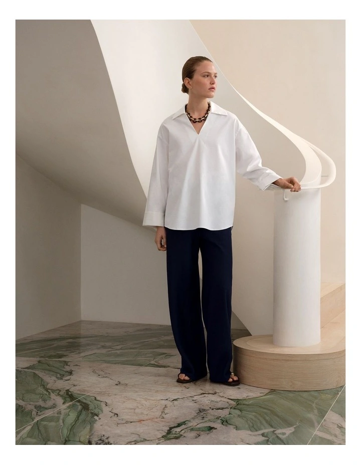 Poplin Relaxed Longline Shirt in White image 2