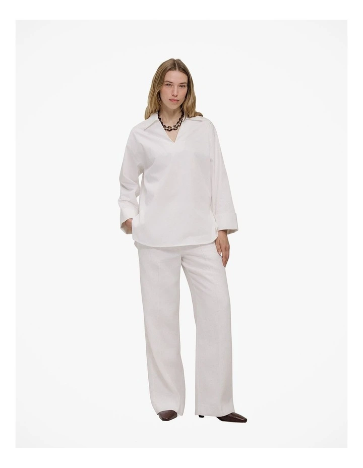 Poplin Relaxed Longline Shirt in White image 3
