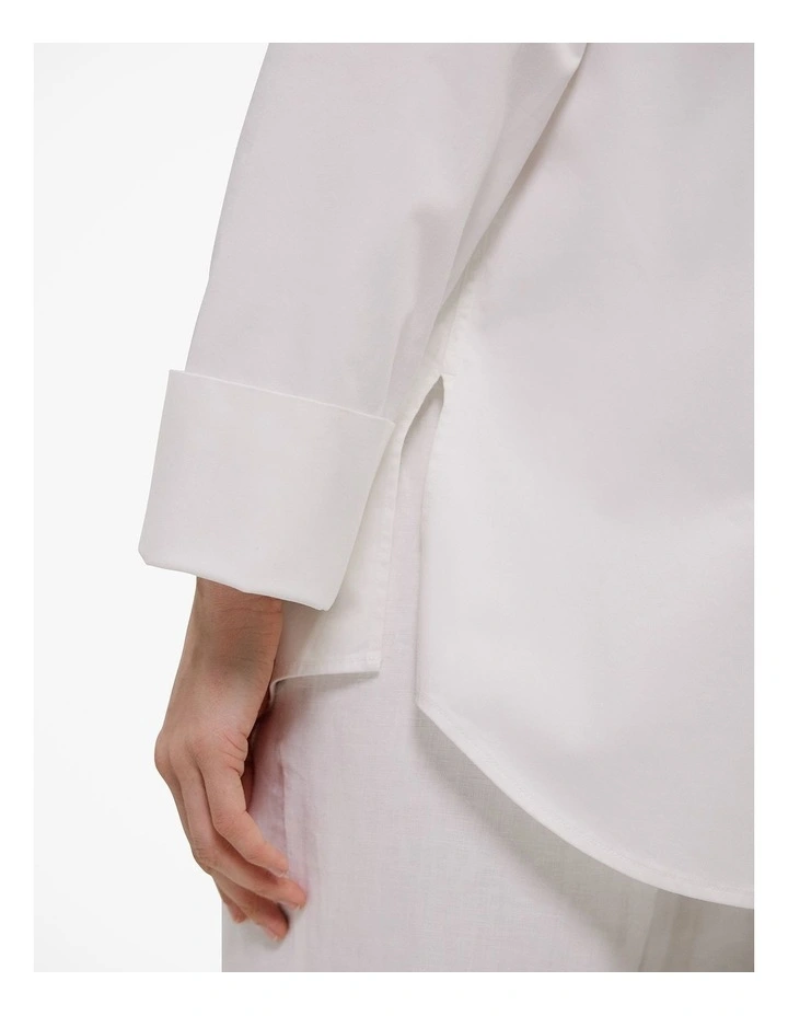 Poplin Relaxed Longline Shirt in White image 4