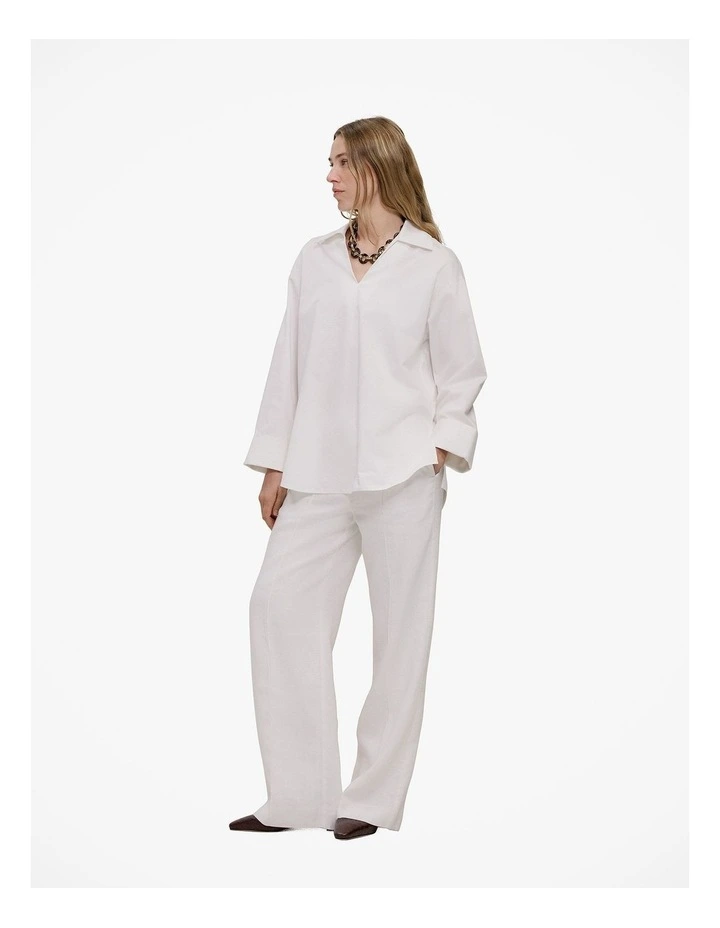 Poplin Relaxed Longline Shirt in White image 5