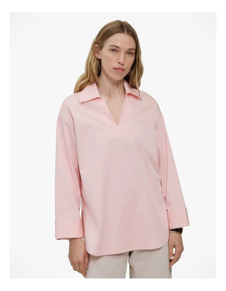 Poplin Relaxed Longline Shirt in Blossom Pink image 1