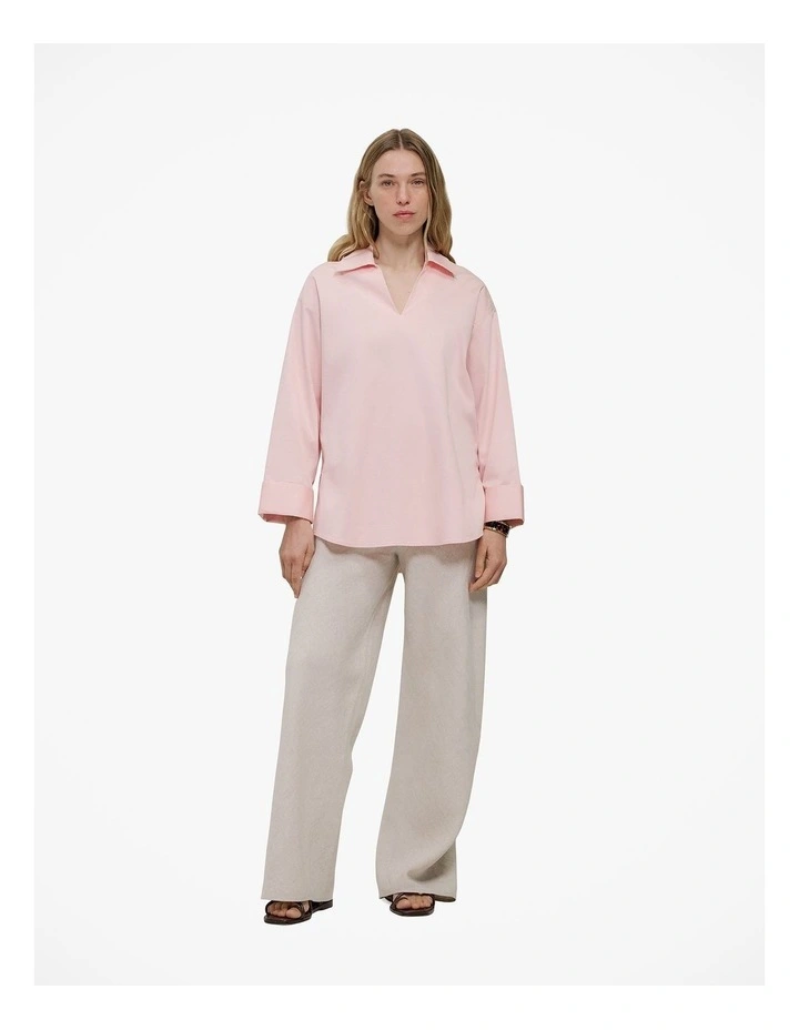 Poplin Relaxed Longline Shirt in Blossom Pink image 2