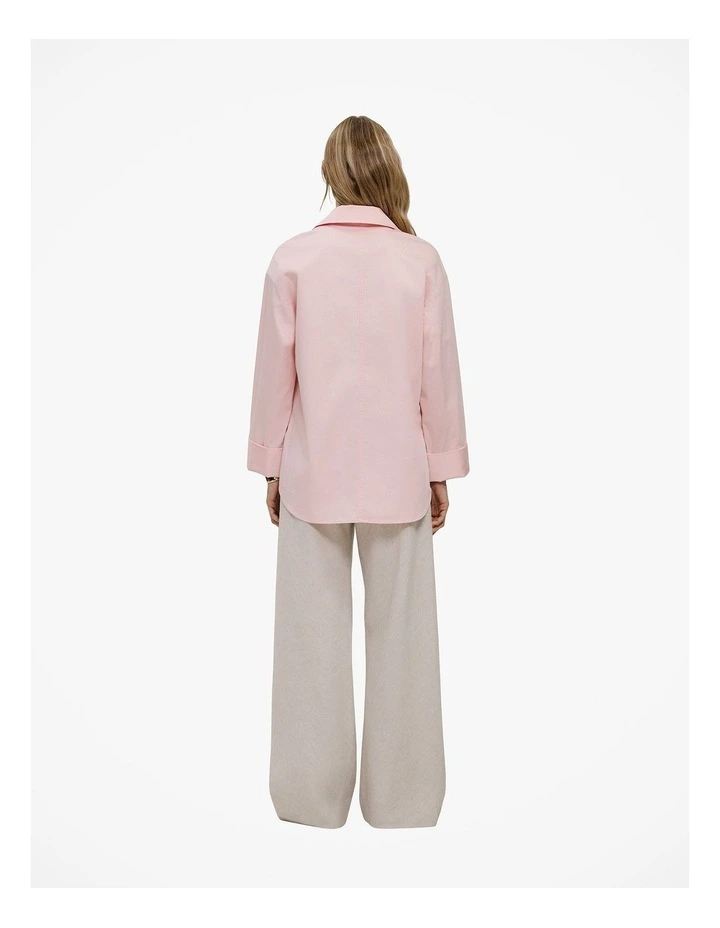Poplin Relaxed Longline Shirt in Blossom Pink image 4