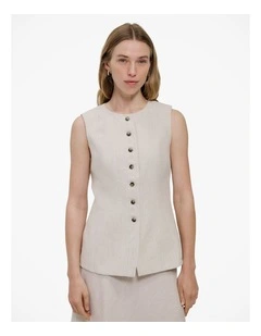Linen Tailored Vest in Flax