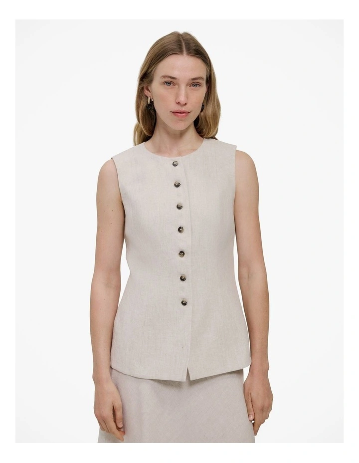 Linen Tailored Vest in Flax image 1