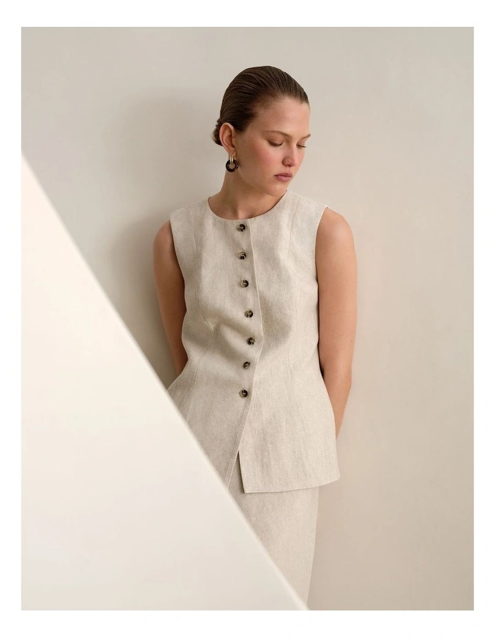 Linen Tailored Vest in Flax image 2