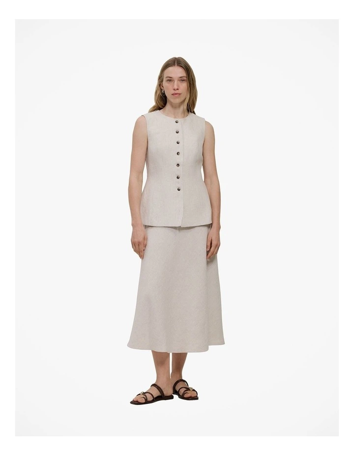 Yarn Dyed Linen Bias Slip Skirt in Flax image 3