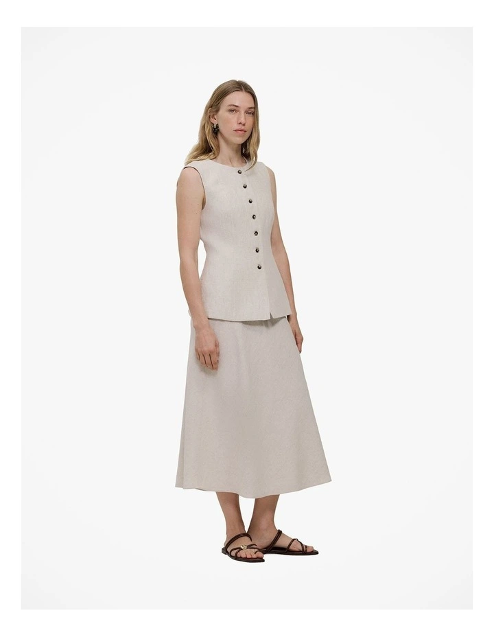 Yarn Dyed Linen Bias Slip Skirt in Flax image 5