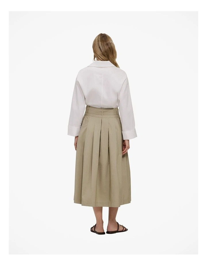 Poplin Pleated Midi Skirt in Olive Brown image 6