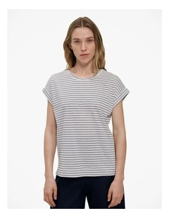 Australian Cotton Stripe Cuff Detail T-shirt in Night Sky