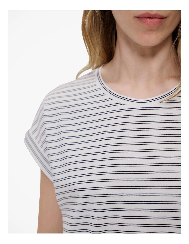 Australian Cotton Stripe Cuff Detail T-shirt in Night Sky image 3