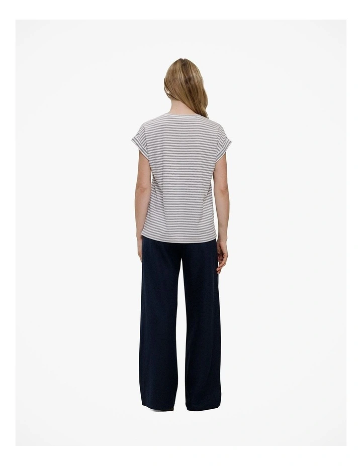 Australian Cotton Stripe Cuff Detail T-shirt in Night Sky image 4