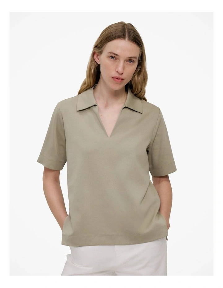 Modal Cotton Collared T-shirt in Olive Brown image 1