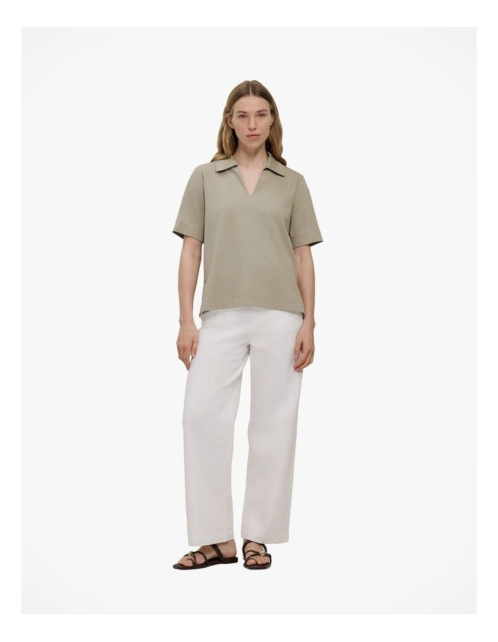 Modal Cotton Collared T-shirt in Olive Brown image 2