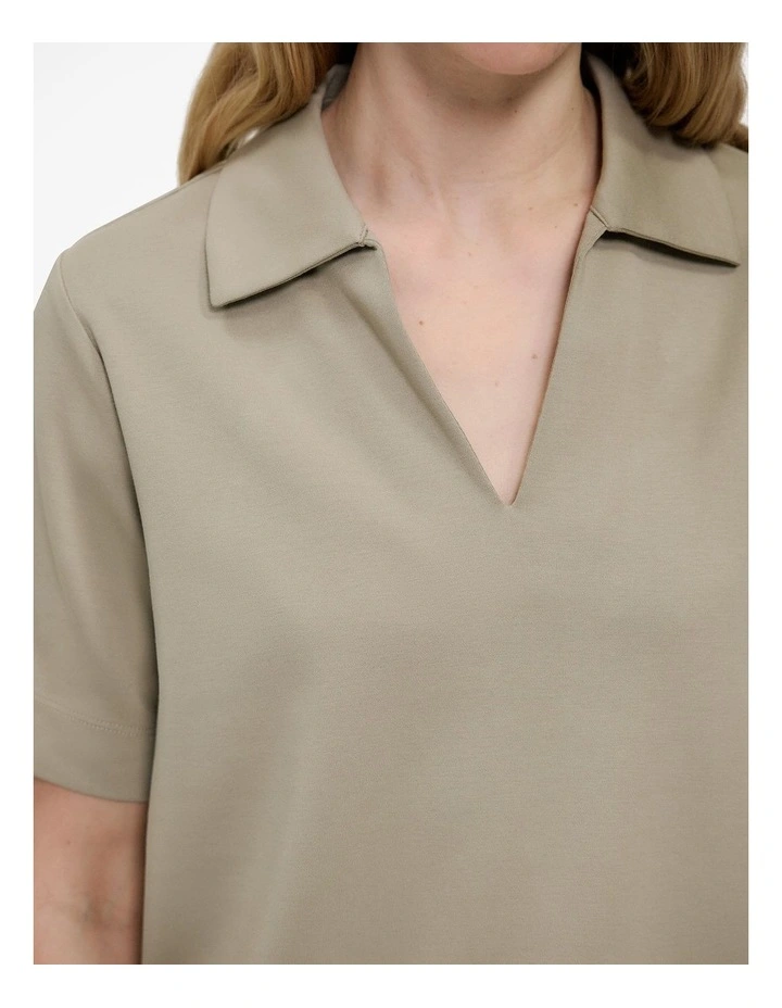 Modal Cotton Collared T-shirt in Olive Brown image 3