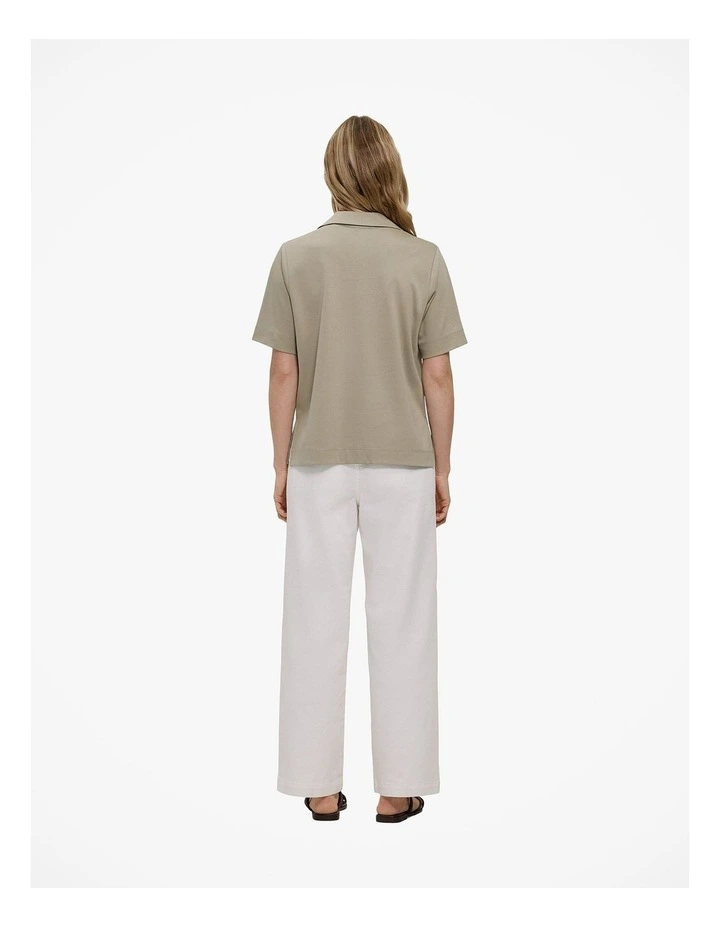 Modal Cotton Collared T-shirt in Olive Brown image 4
