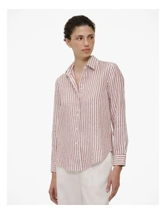 Linen End On End Stripe Shirt in Russet