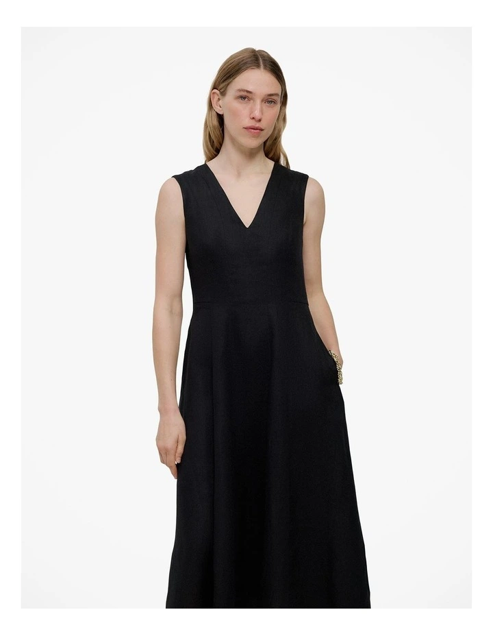 Linen Panel Detail Sleeveless Dress in Black image 1