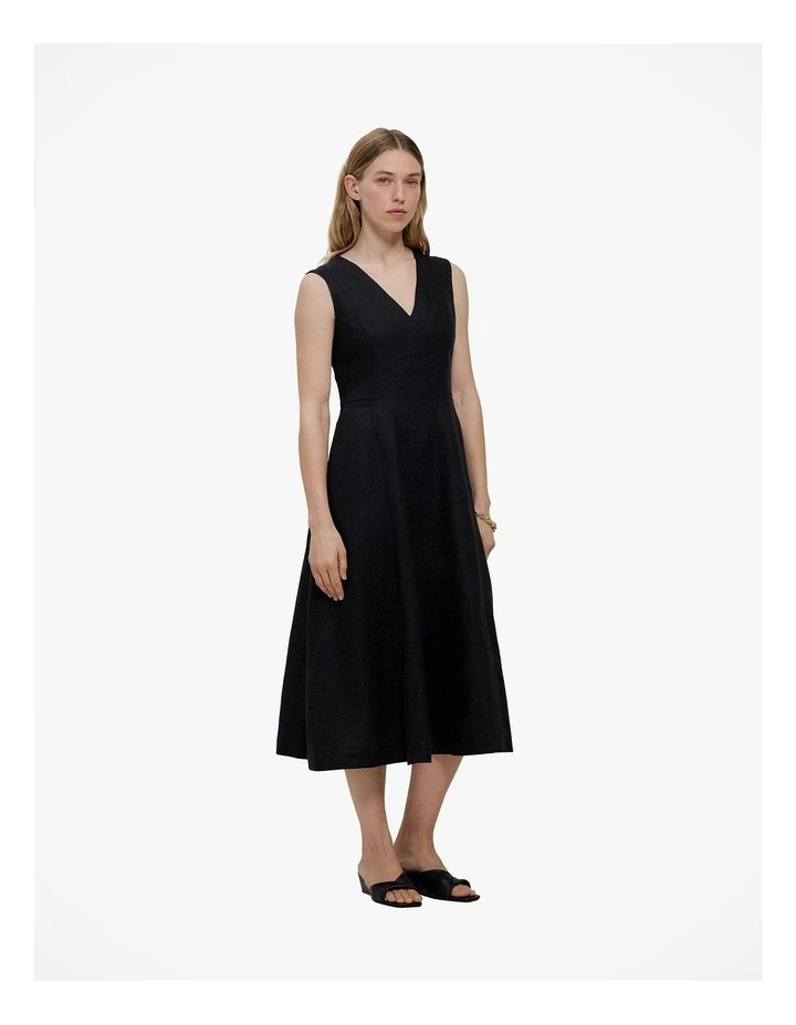 Linen Panel Detail Sleeveless Dress in Black image 5