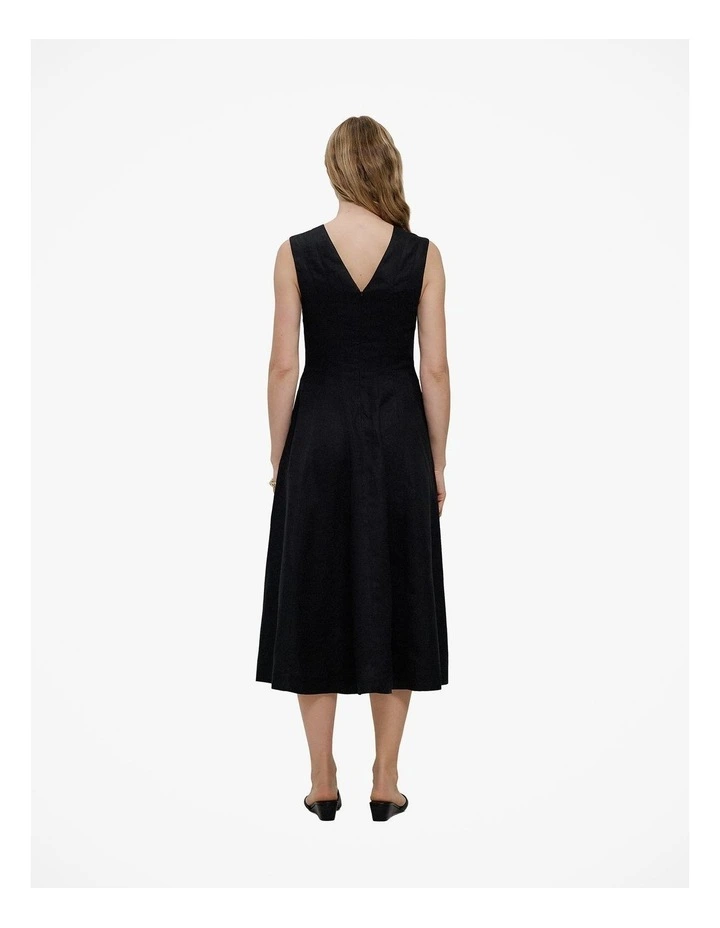 Linen Panel Detail Sleeveless Dress in Black image 6