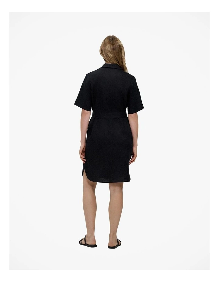 Linen Belted Shirt Dress in Black image 5
