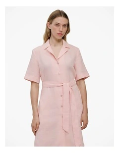 Linen Belted Shirt Dress in Blossom Pink