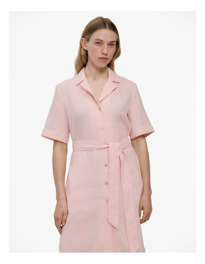 Linen Belted Shirt Dress in Blossom Pink image 1