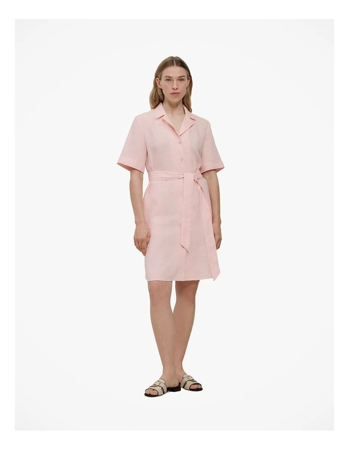 Linen Belted Shirt Dress in Blossom Pink image 2