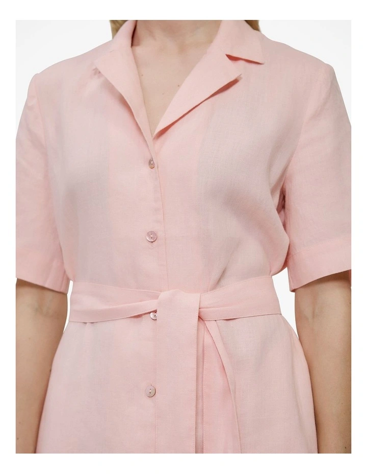 Linen Belted Shirt Dress in Blossom Pink image 3
