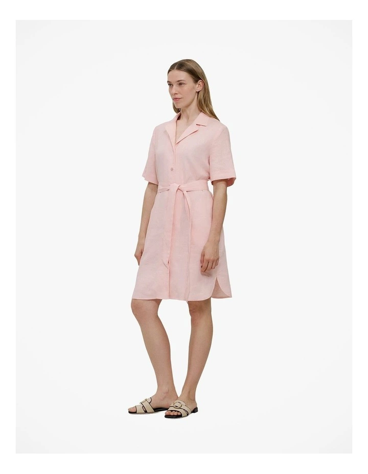 Linen Belted Shirt Dress in Blossom Pink image 4