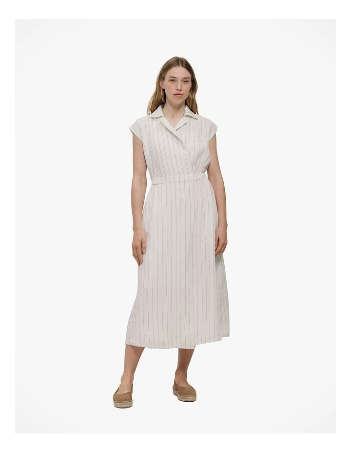 Linen Stripe Wrap Detail Dress in Parchment image 2