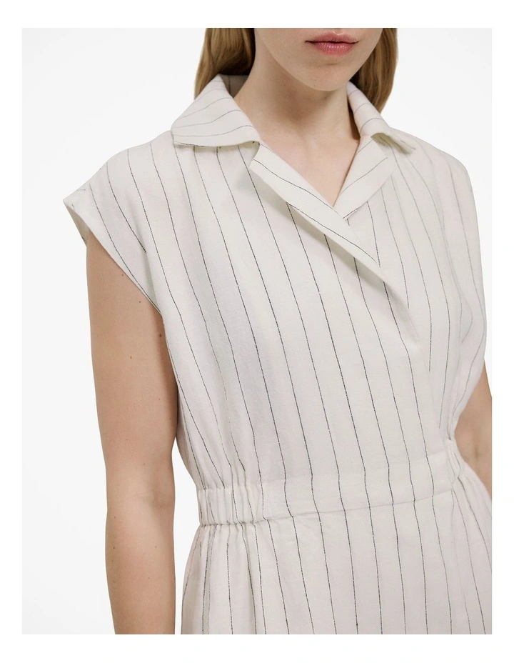 Linen Stripe Wrap Detail Dress in Parchment image 3