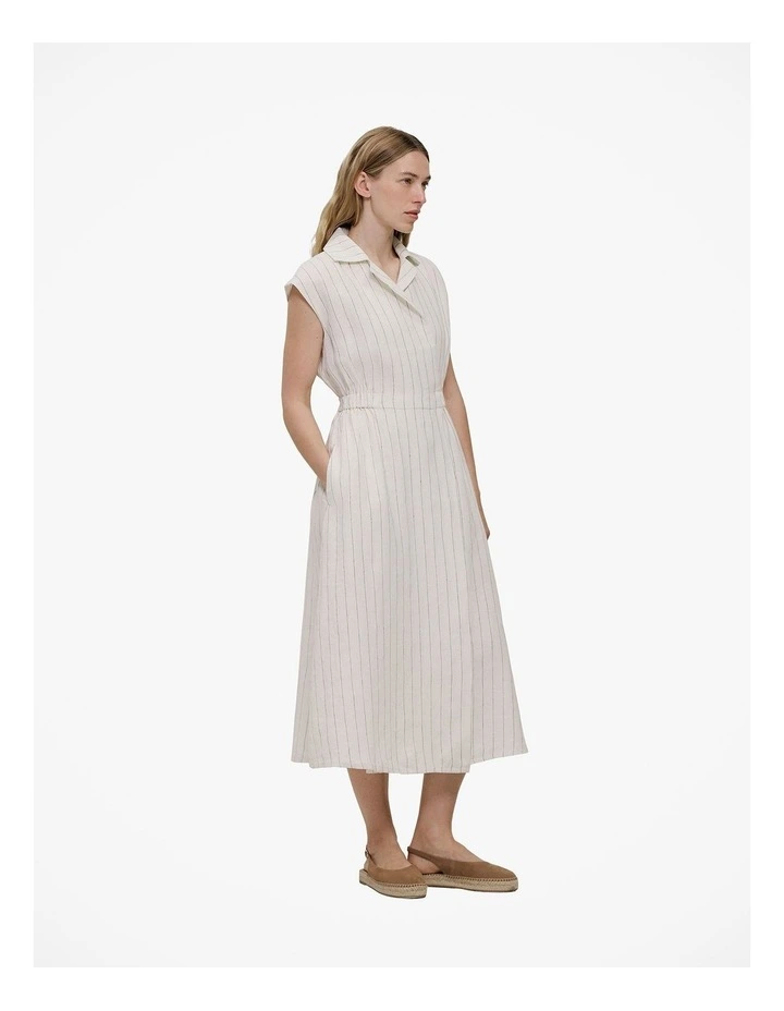 Linen Stripe Wrap Detail Dress in Parchment image 4